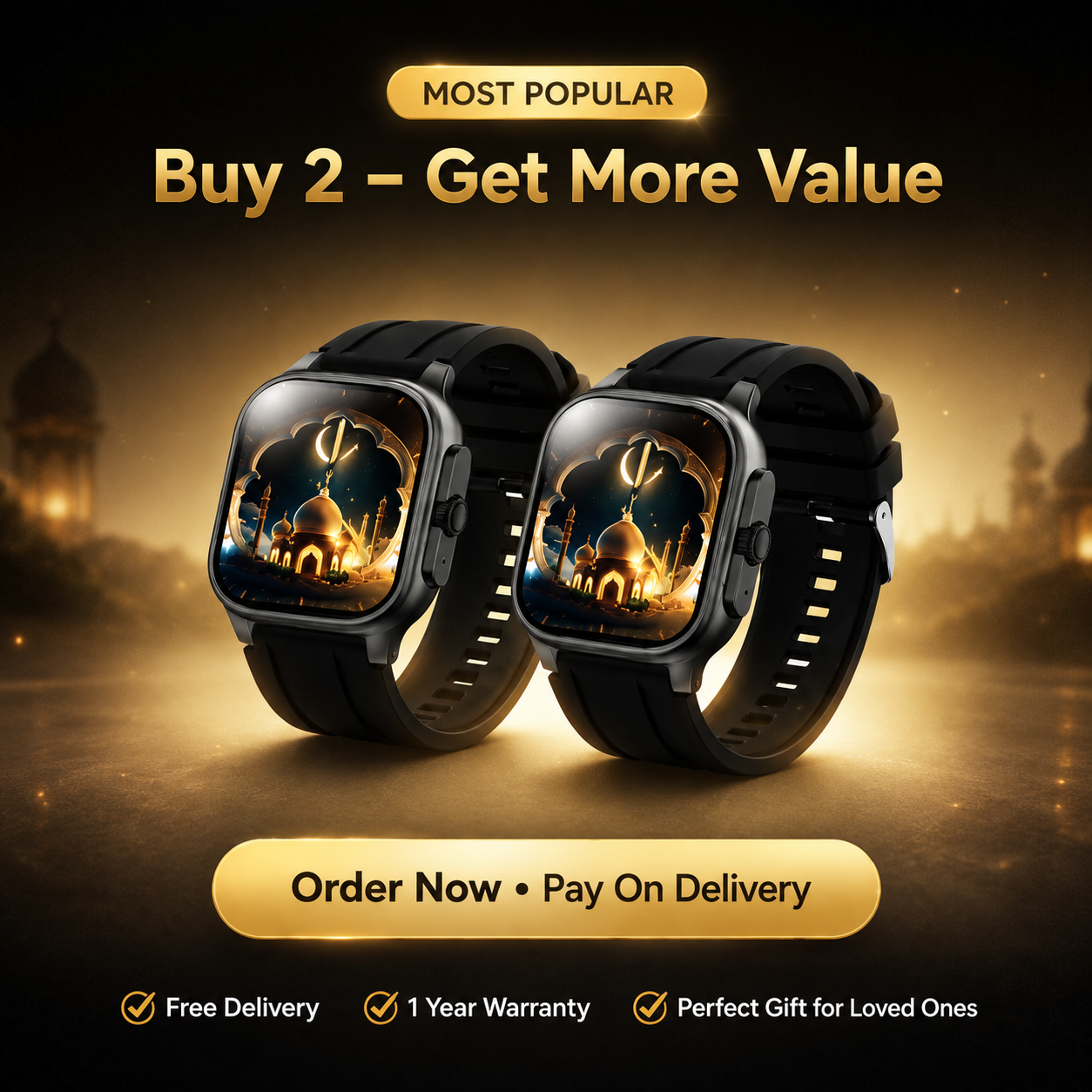 2 watches with prayer mat and tasbih bundle